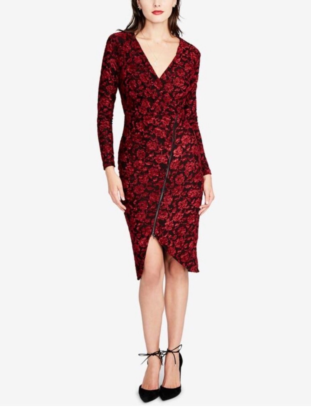 RACHEL Rachel Roy- Red and Black Floral Midi Dress in XL